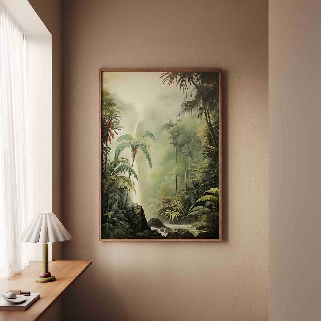 Waterval en jungle – staande jungle wanddecoratie van WallArtistic