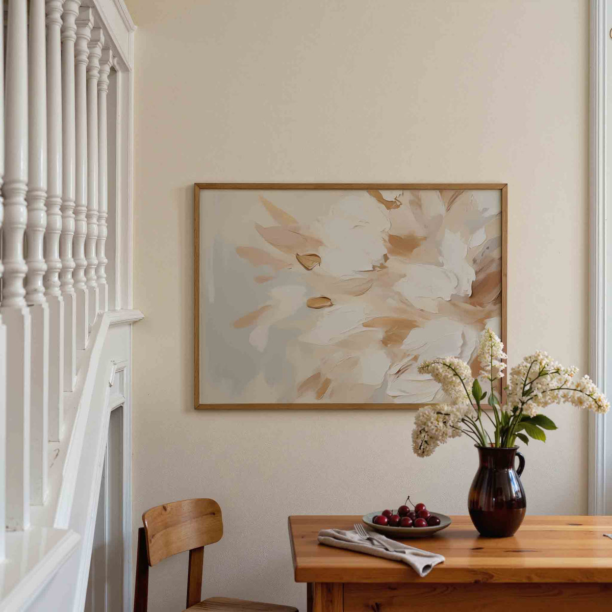 Bloemmotief in beige – botanische poster in liggend formaat