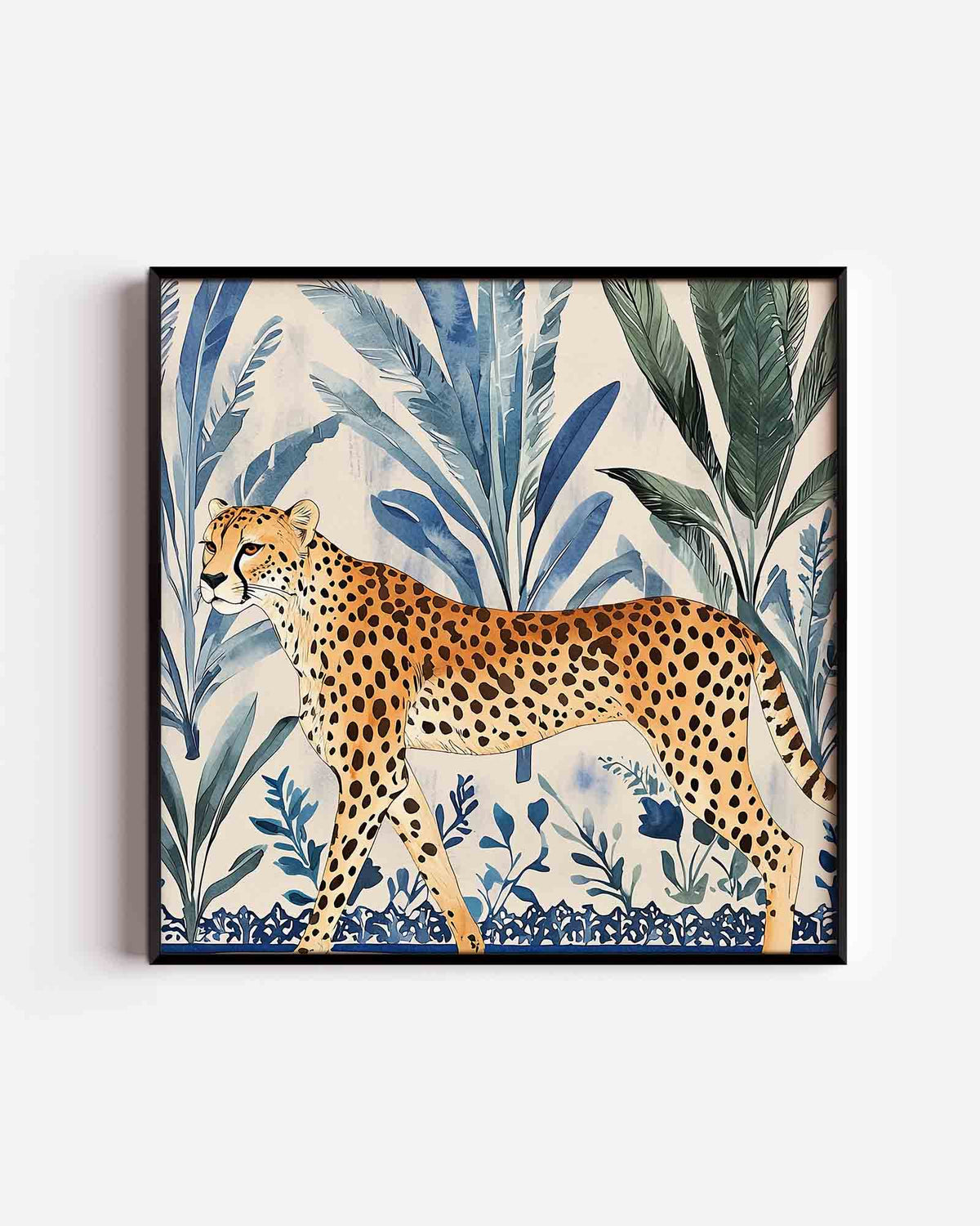 Luipaard en bladeren – vierkante dierenposter als wanddecoratie