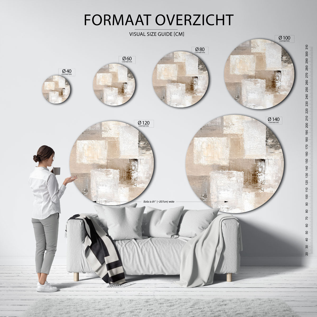 Abstracte rechthoeken – ronde muurdecoratie met vrouwelijk portret