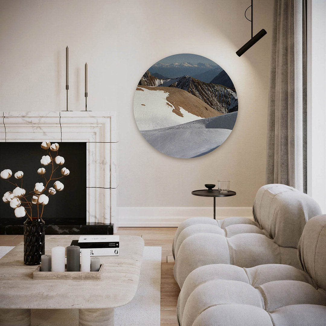 Berglandschap – ronde fotografie wanddecoratie van WallArtistic