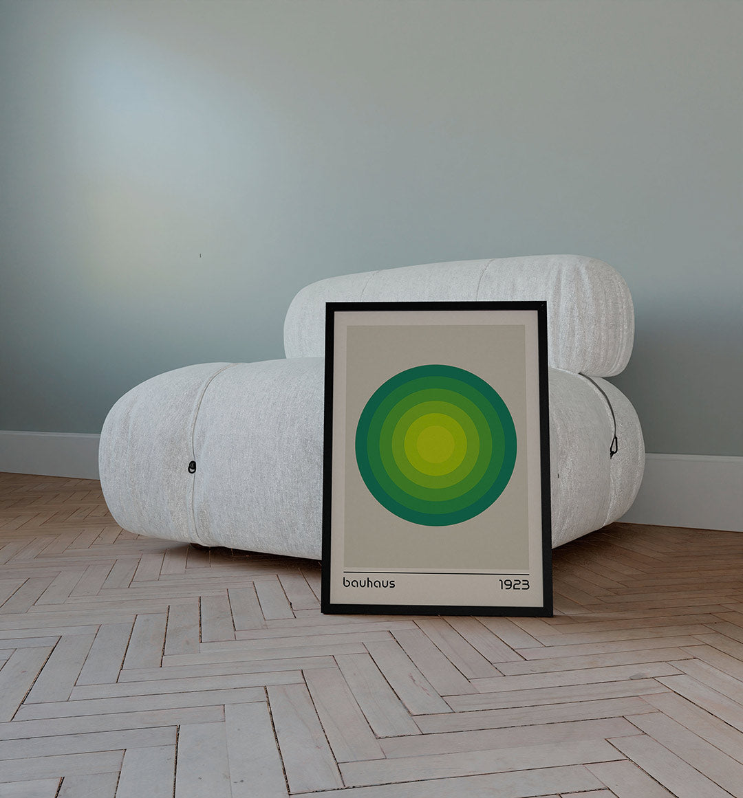 Cirkelvormen en kleur – staande Bauhaus poster voor aan de muur