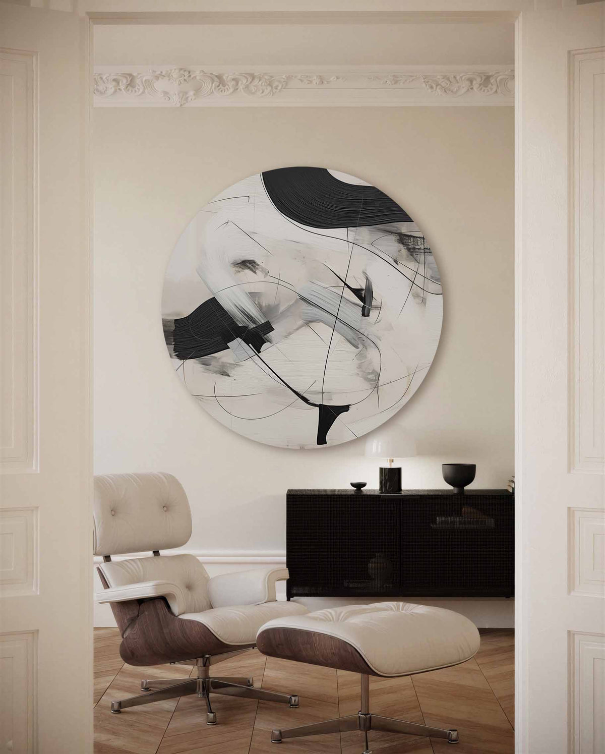 Abstracte lijnen – illustratie muurcirkel als ronde muurdecoratie