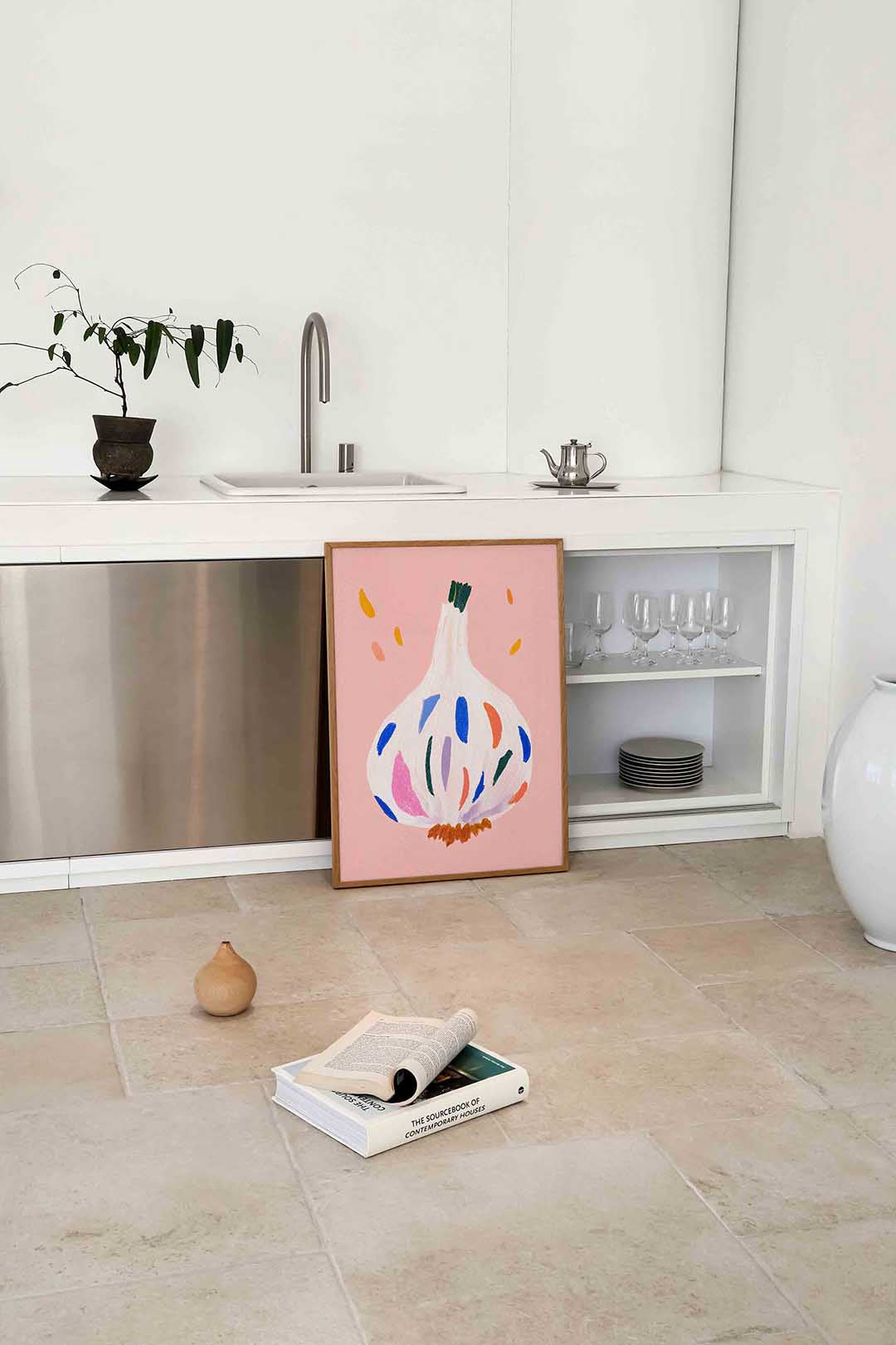 Gekleurde knoflook – culinaire wandkunst als portret poster