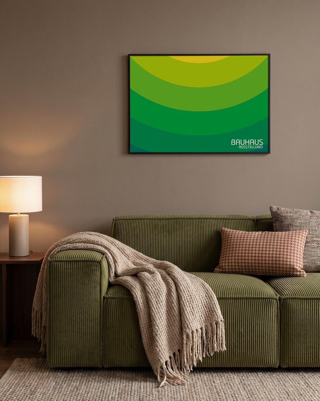 Kleurvlakken boog – geometrische Bauhaus poster in liggend formaat
