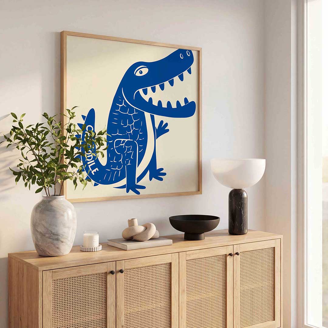 Blauwe krokodil – dierenillustratie als vierkante poster