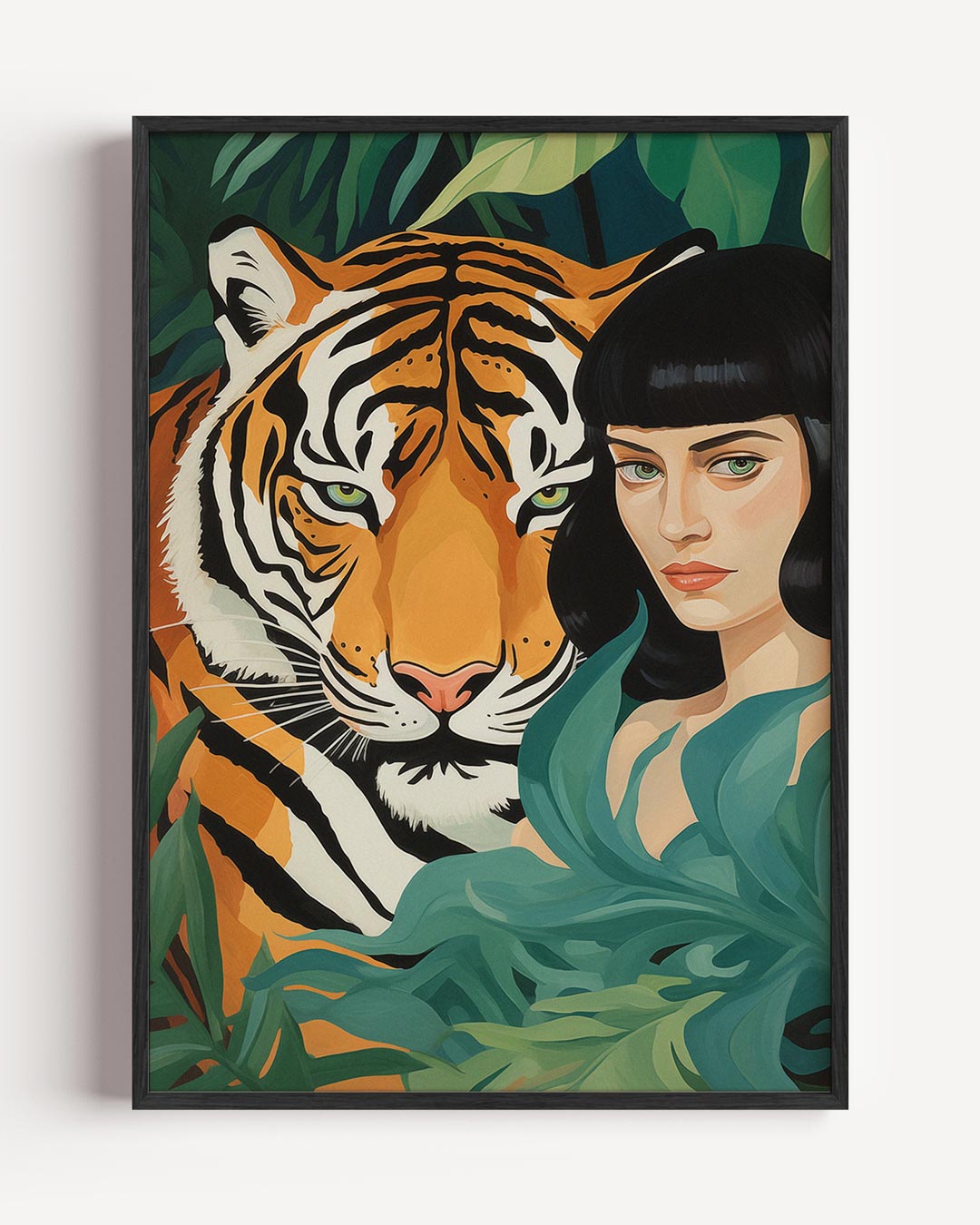 Tijger en vrouw – dieren portret poster als wanddecoratie
