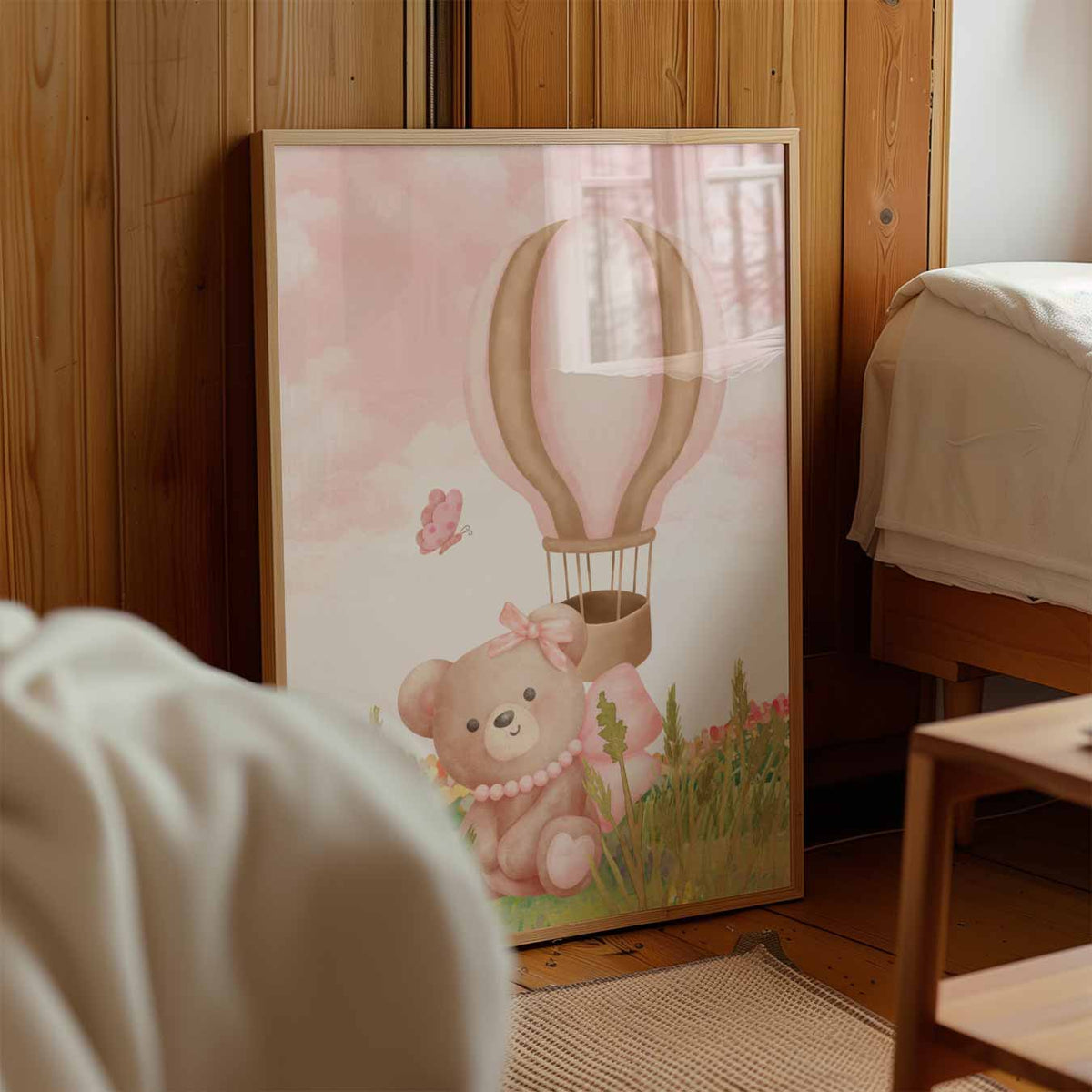 Schattige Teddybeer en Luchtballon – kinderposter in staand formaat