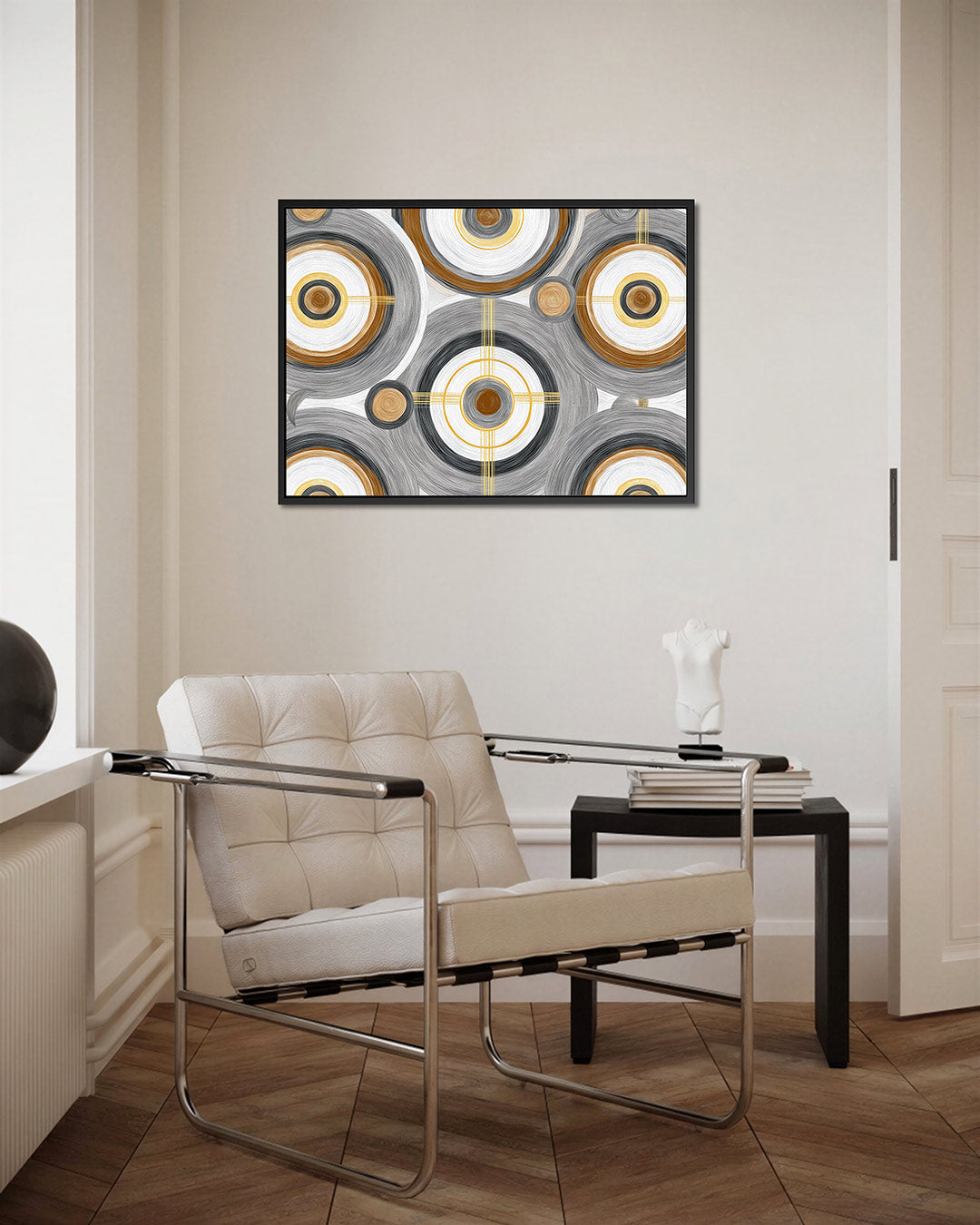 Cirkelpatroon met lijnen – kunstwerk op canvas, dibond of plexiglas
