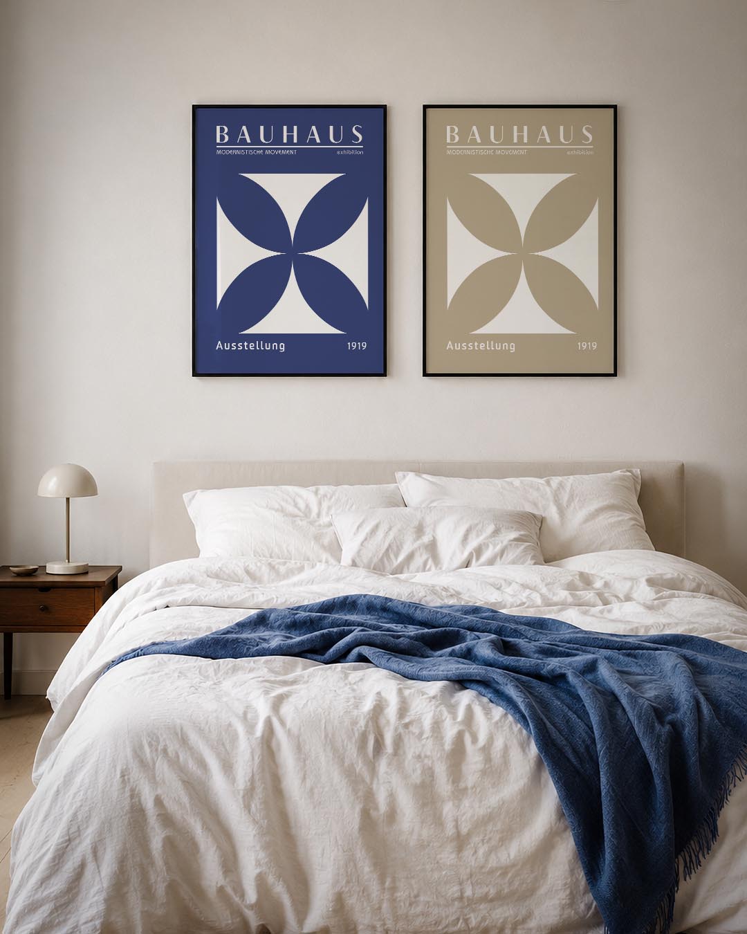 Vorm en balans Posterset-Bauhaus-geïnspireerde geometrische posters in een modern interieur