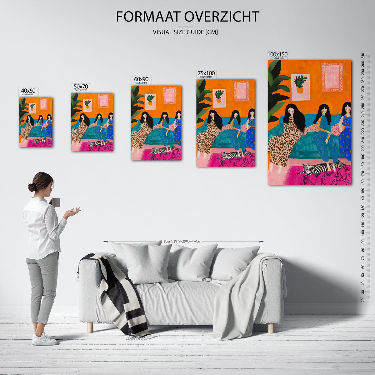 Vrolijke interieur scène – decoratief kunstwerk voor aan de muur