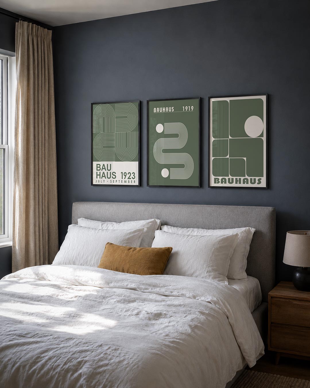 Lijnen en vormen posterset – detailweergave – deze posterset in drie delen toont een spel van gebogen en rechte lijnen op een