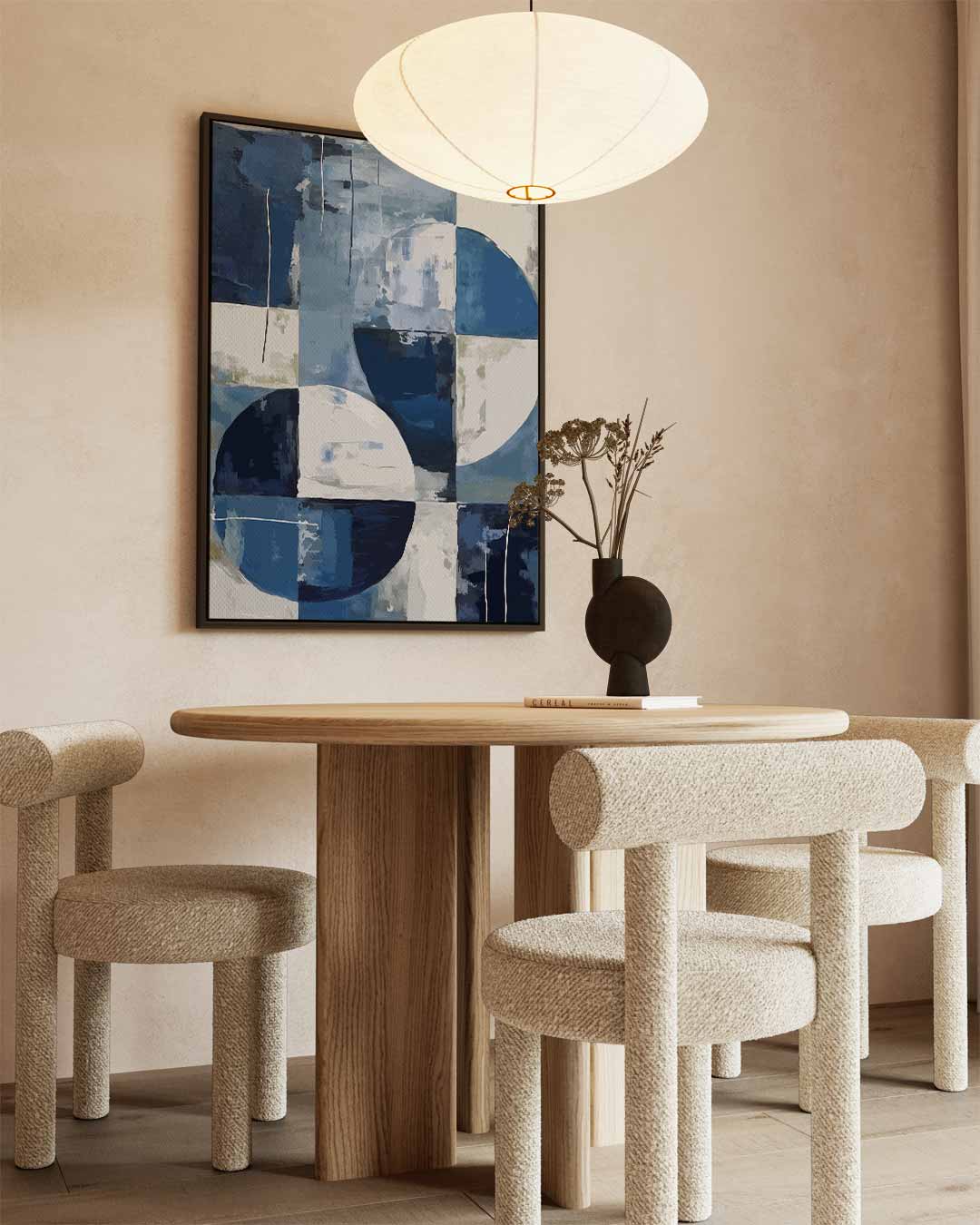 Abstract Geometrisch Blauw – kunstwerk met zwarte baklijst