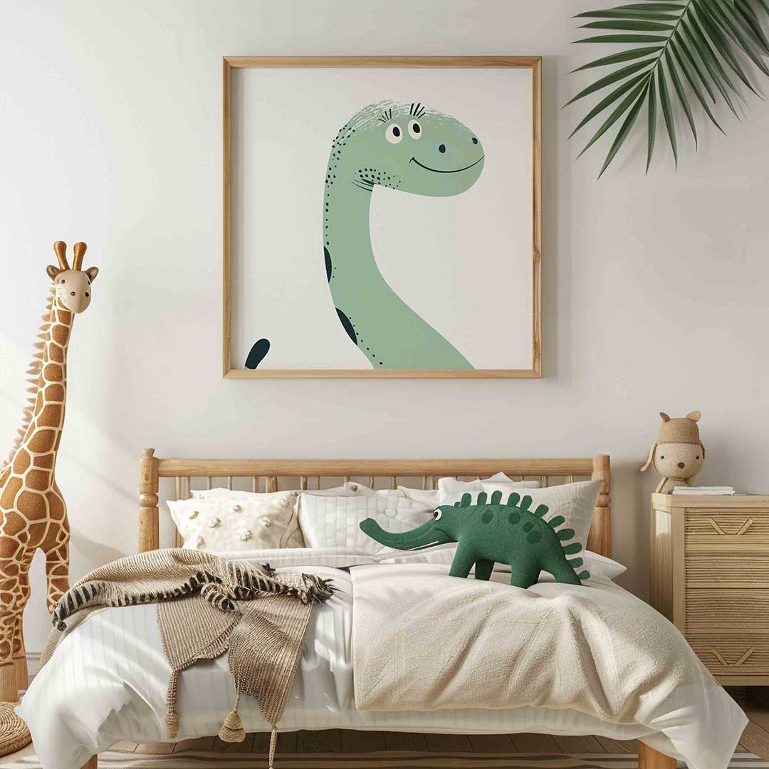 Dinosaurus glimlach – vierkante kinderkamer wanddecoratie van WallArtistic