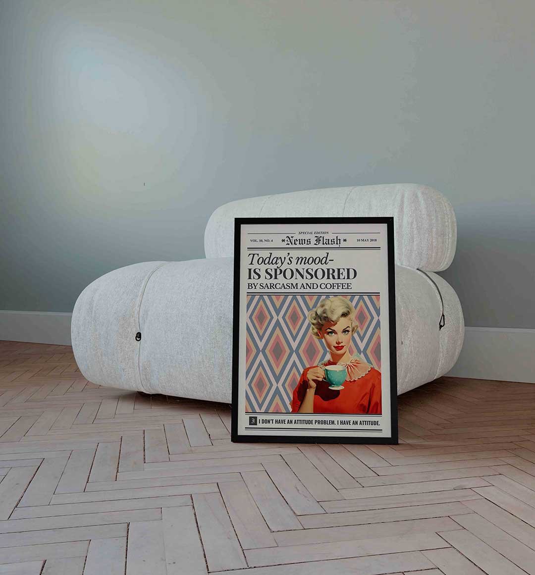 Vrouw met koffie en patroon – Pop Art wandkunst als portret poster