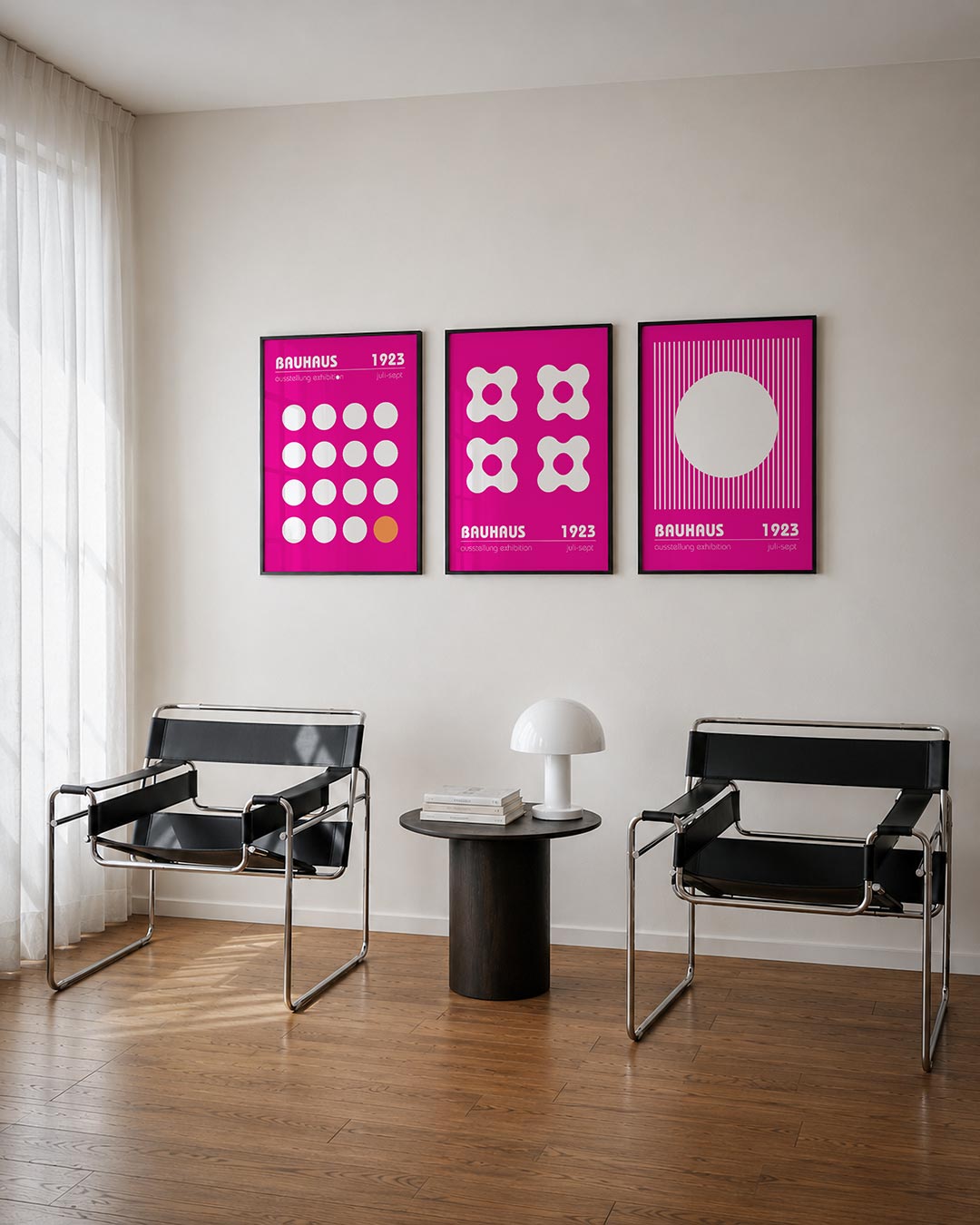 Cirkelpatroon en kleur posterset – tweede productweergave – deze posterset in drie delen toont een levendig spel van witte