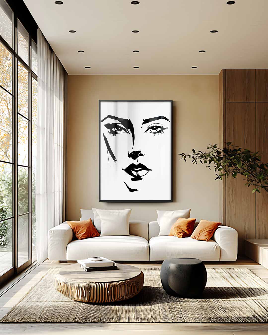Expressieve Inktportret – staand kunstwerk voor modern interieur