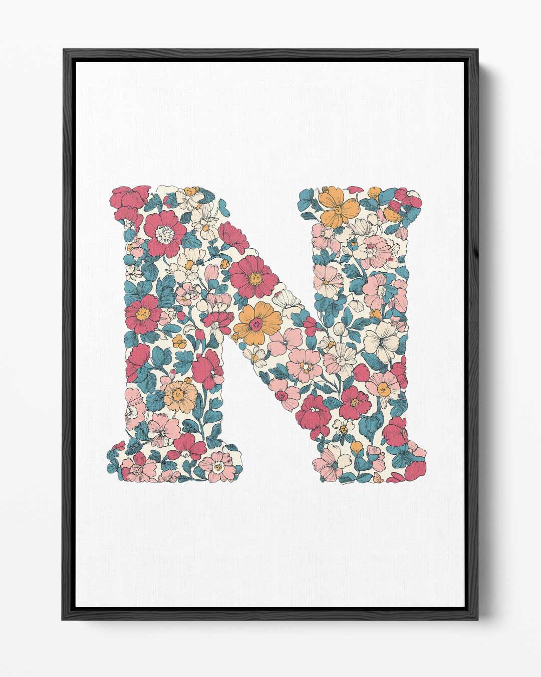 Bloemen Monogram N – portret kunstwerk als wanddecoratie