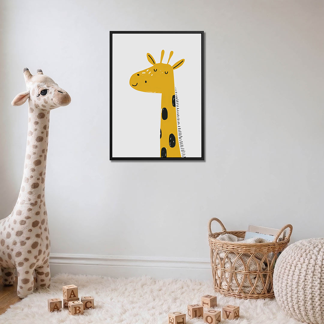 Vrolijke giraffe illustratie – moderne staande wandkunst