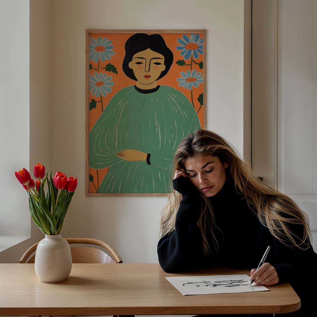 Vrouwelijke Expressie in Bloemen – staande vrouwelijke wanddecoratie van WallArtistic