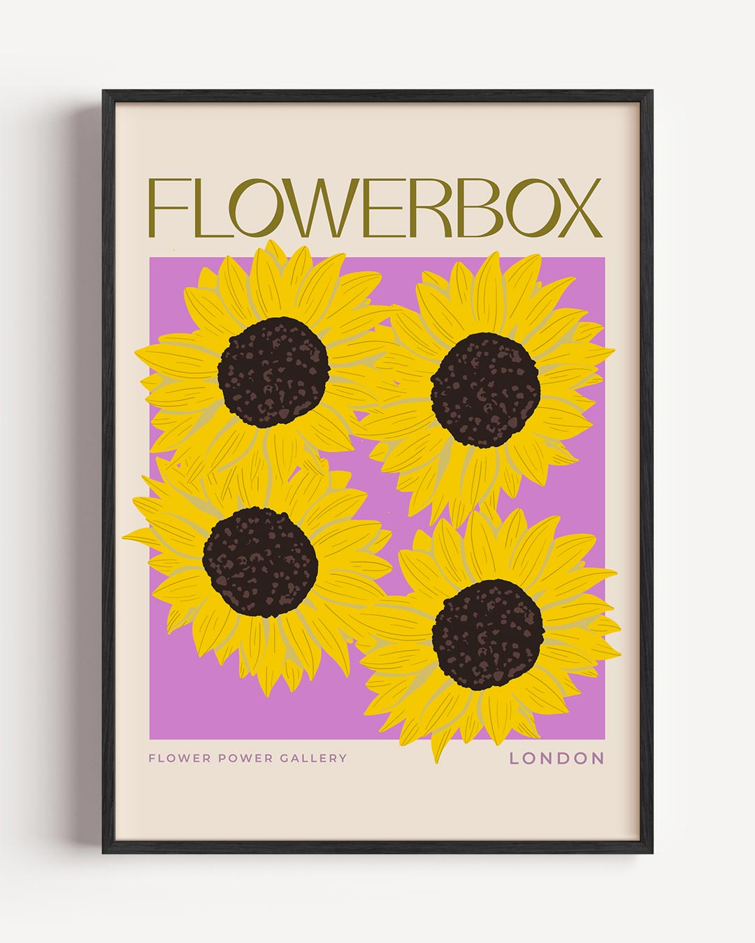 Zonovergoten Zonnebloemen – typografie portret poster als wanddecoratie