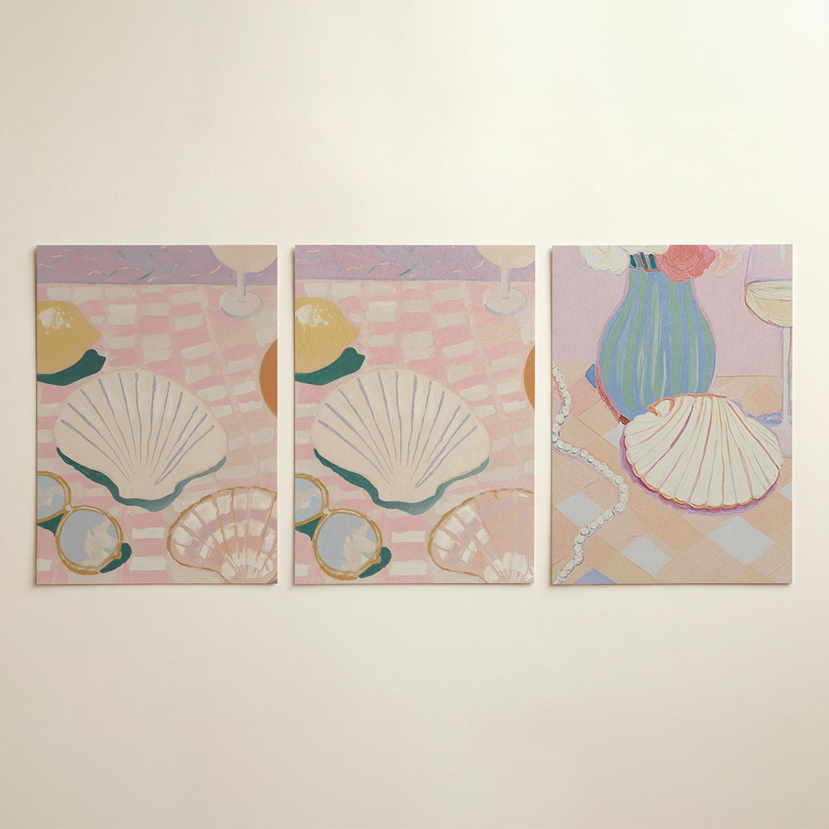 Zomers tafereel driedelige posterset in interieur