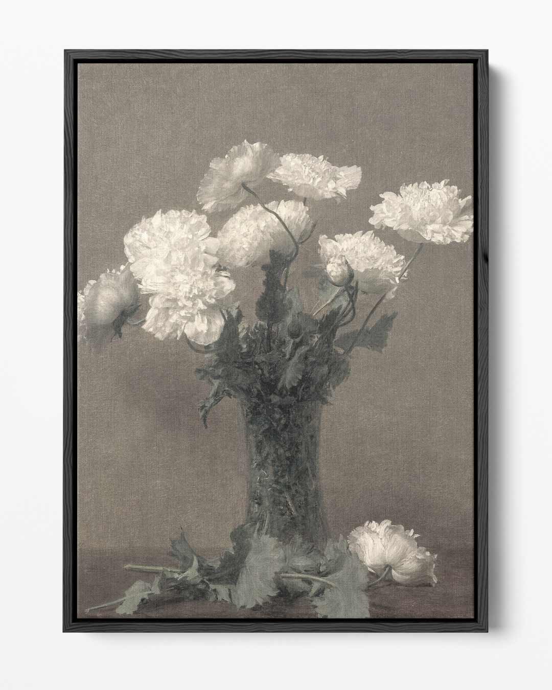 Witte Bloemenpracht in Glazen Vaas – portret kunstwerk als wanddecoratie