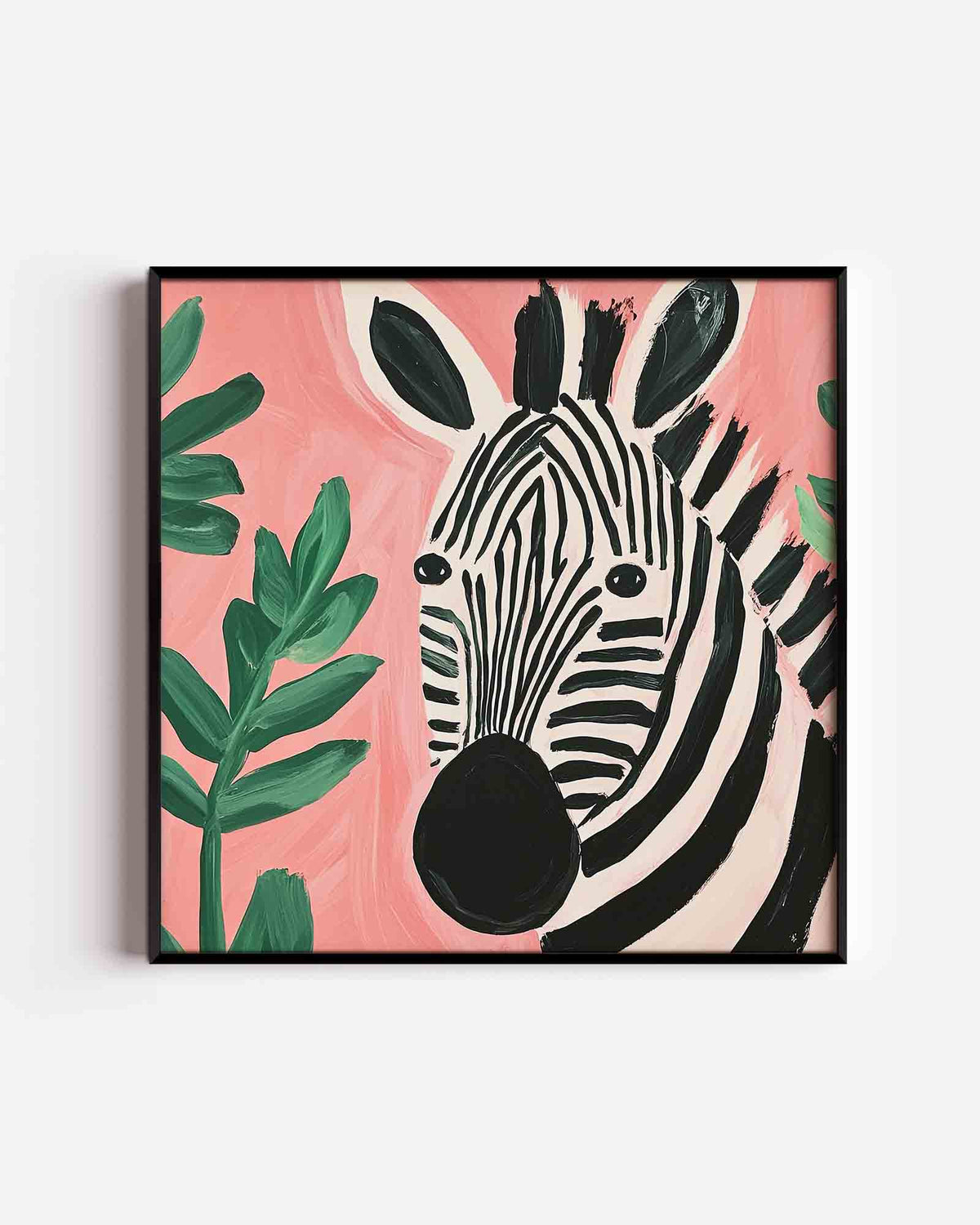 Zebra en bladeren – vierkante dierenposter als wanddecoratie