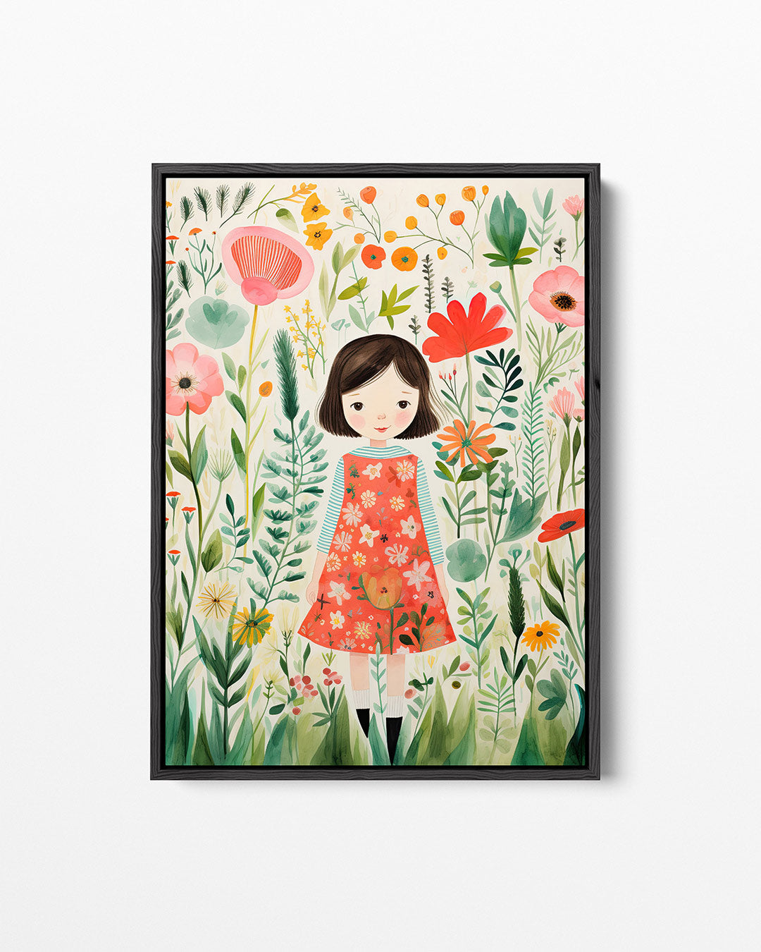 Bloemenmeisje illustratie – staand wanddecoratie kunstwerk