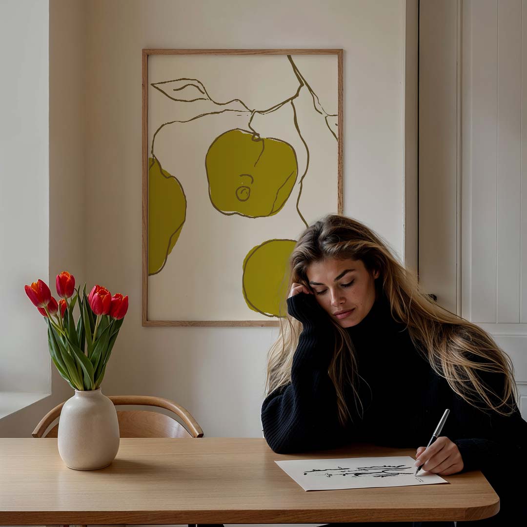 Stijlvolle Abstracte Appel Illustratie – bloemen poster in staand formaat