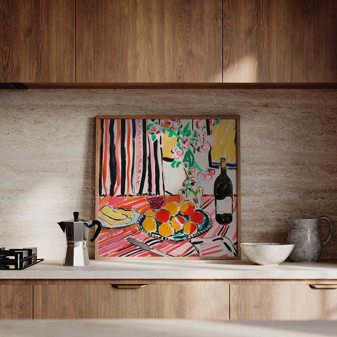 Fruit en bloemen – culinaire wandkunst als vierkante poster