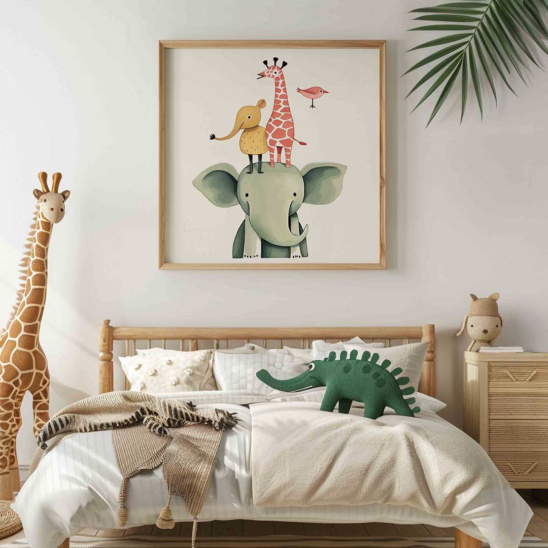Dierenstapel – vierkante kinderkamer wanddecoratie van WallArtistic