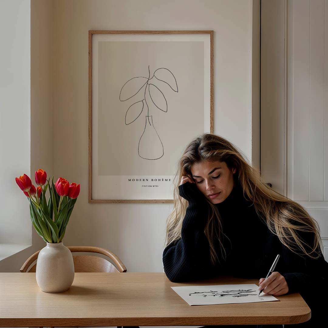 Boho Chic Lijntekening – staande muurposter met boheme uitstraling
