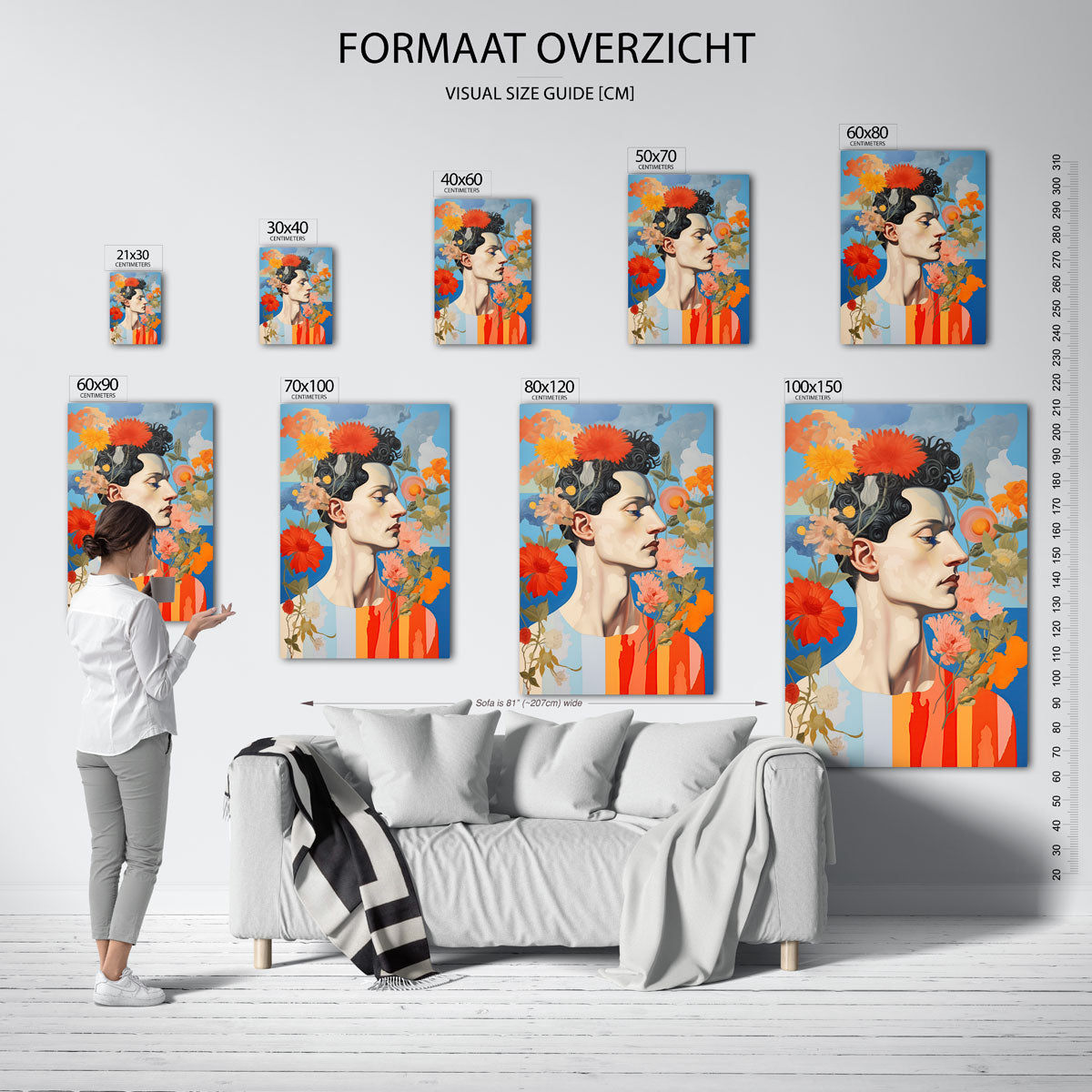 Bloemen en profiel – staande muurposter met botanisch thema