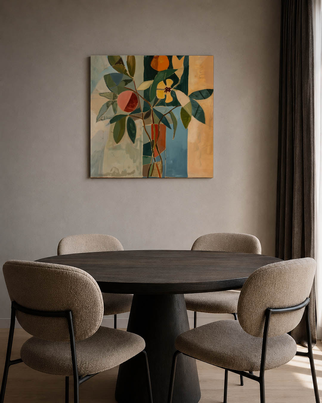 Geometrische bloemvormen kunstwerk – tweede productweergave – dit werk toont een compositie van geometrische vormen en