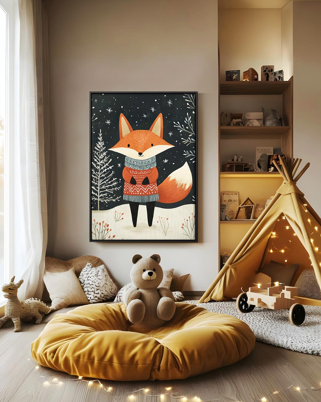 Vrolijke vos illustratie – decoratief kunstwerk voor aan de muur