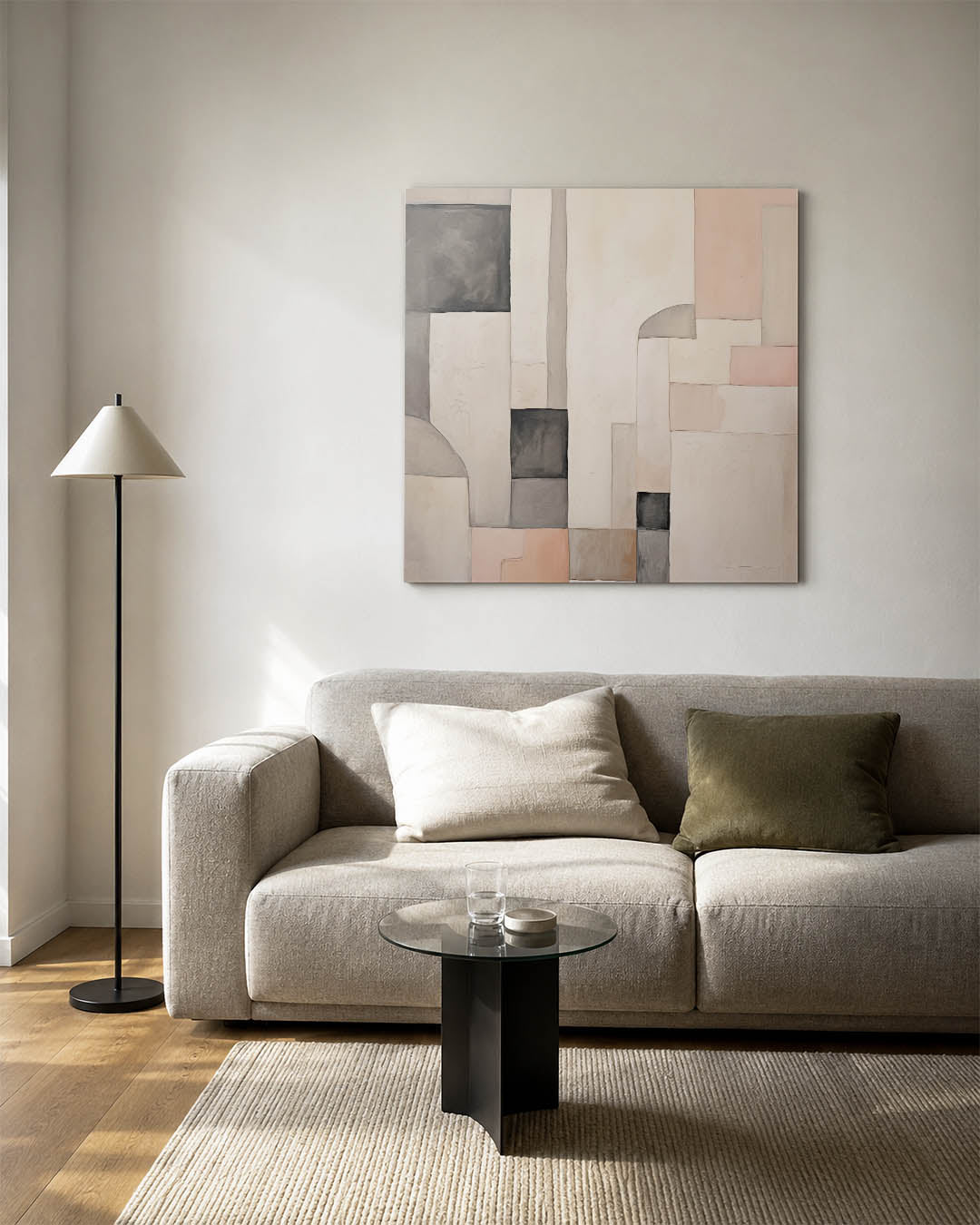 Geometrische vormen kunstwerk – vierkante wanddecoratie – dit werk toont een compositie van rechthoeken en vierkanten in