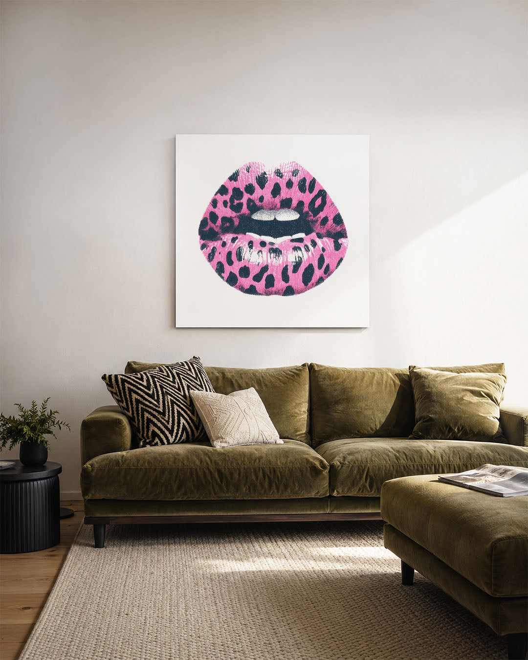 Gedurfde lippenprint kunstwerk – derde productweergave – dit kunstwerk toont een opvallende lippenprint met een speels