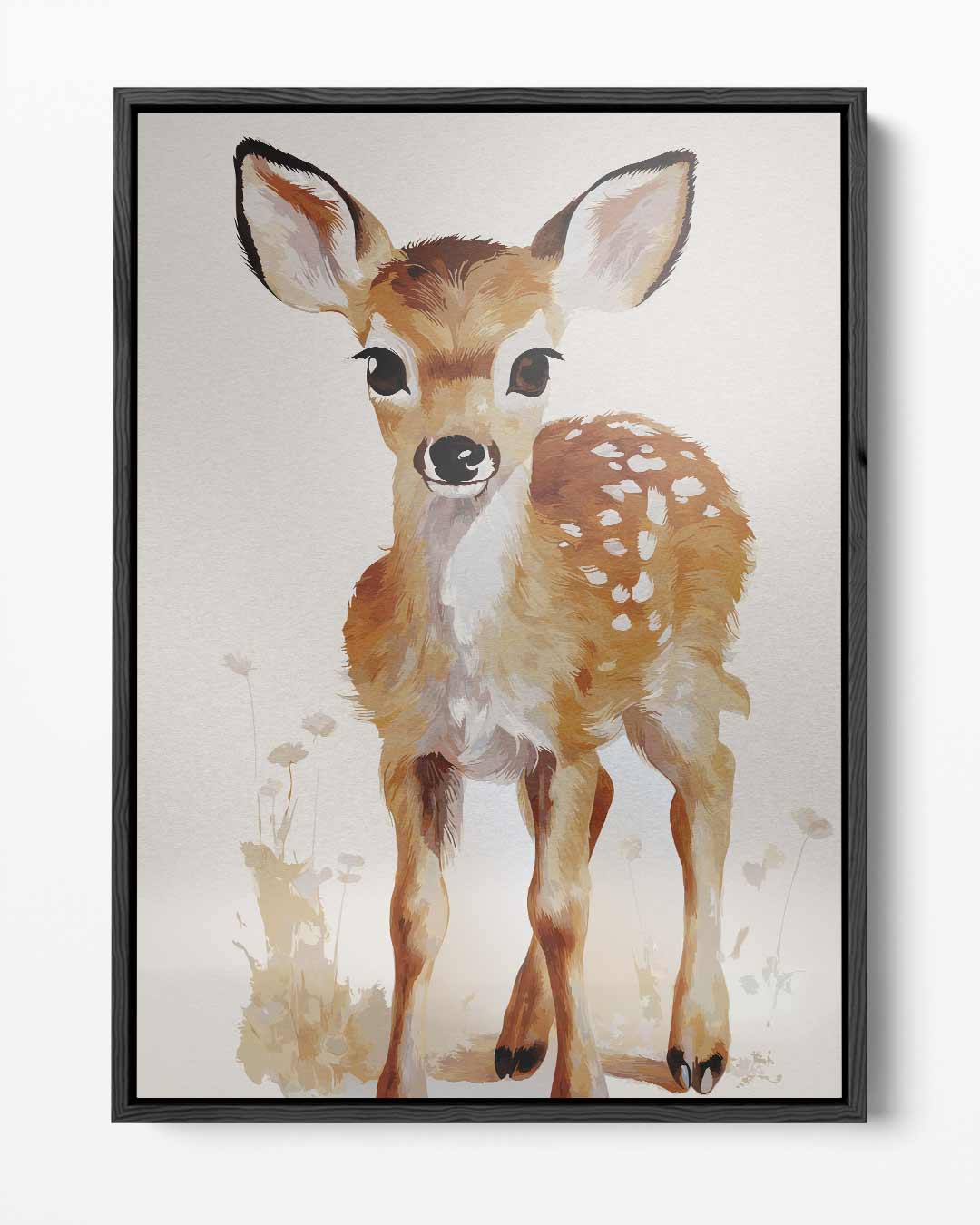 Schattig Hertenkalf in Bloemenweide – portret kunstwerk als wanddecoratie