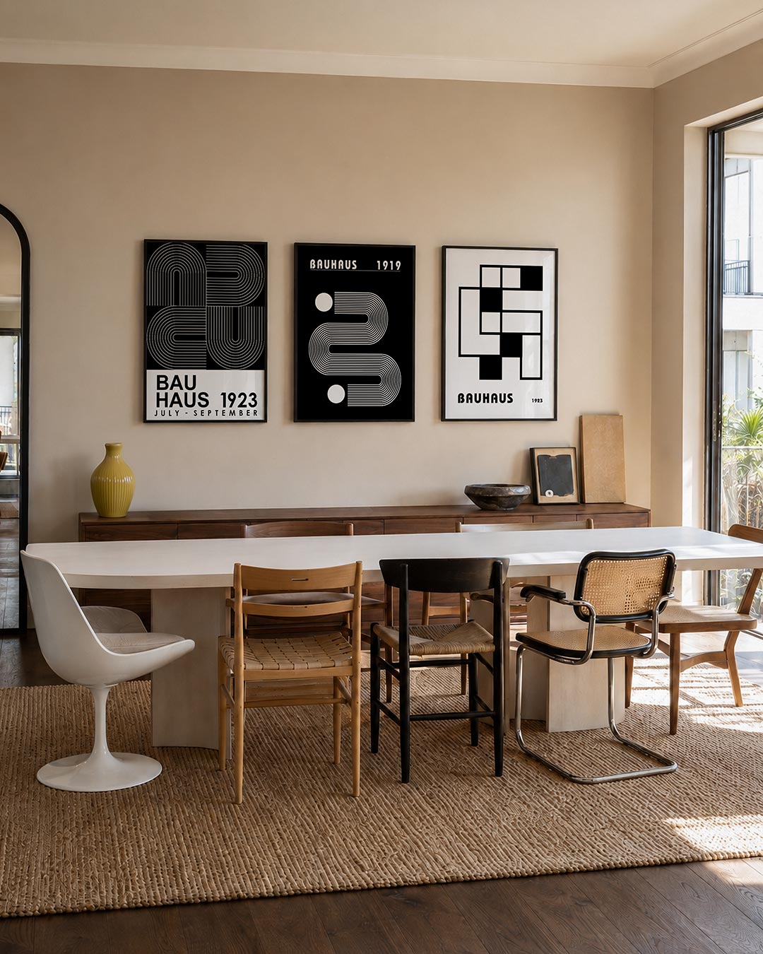 Lijnen en vlakkenspel posterset – tweede productweergave – deze posterset in drie delen toont een dynamisch lijnenspel met