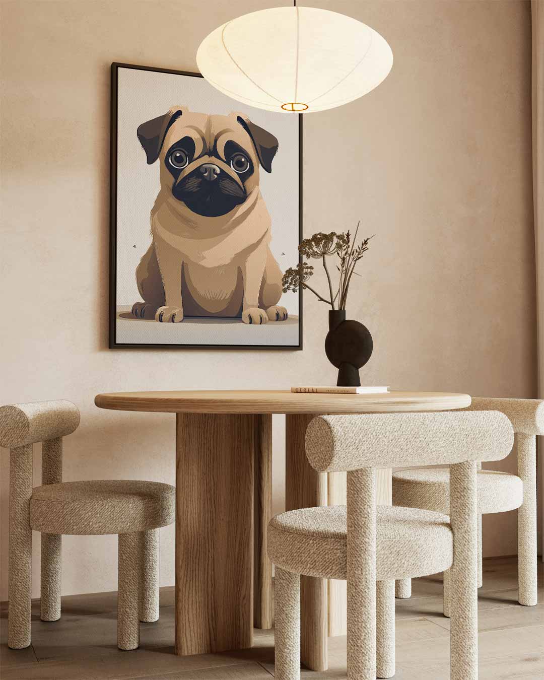 Schattige Mopshond Illustratie – staand kunstwerk voor modern interieur