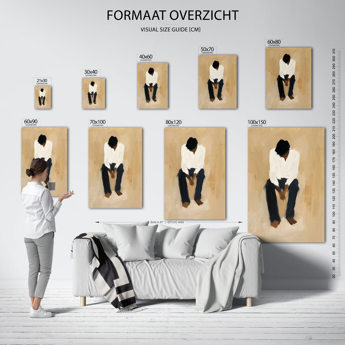 Zittende figuur – staande muurposter met hedendaagse illustratie