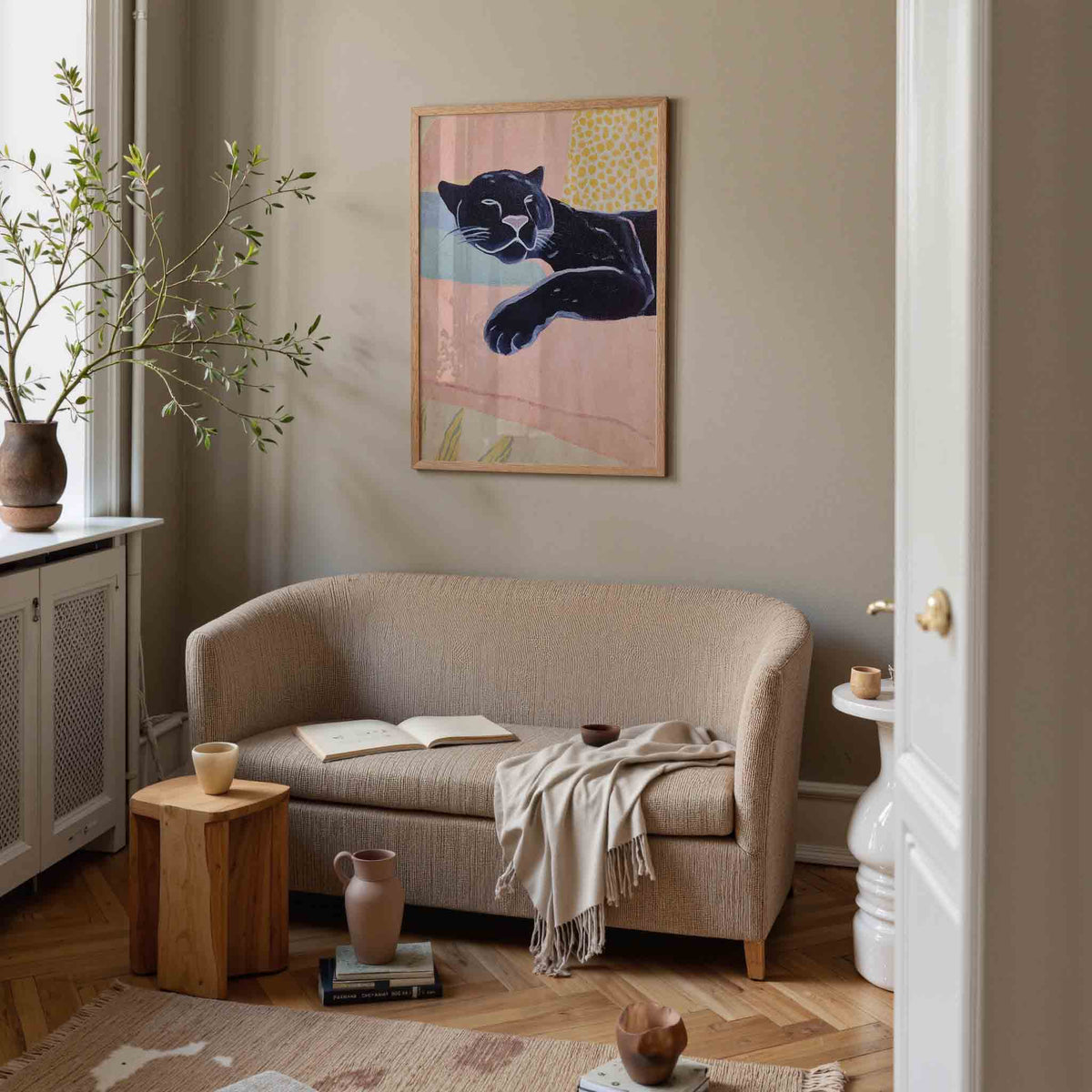 Slapende panter – pastel poster in staand formaat
