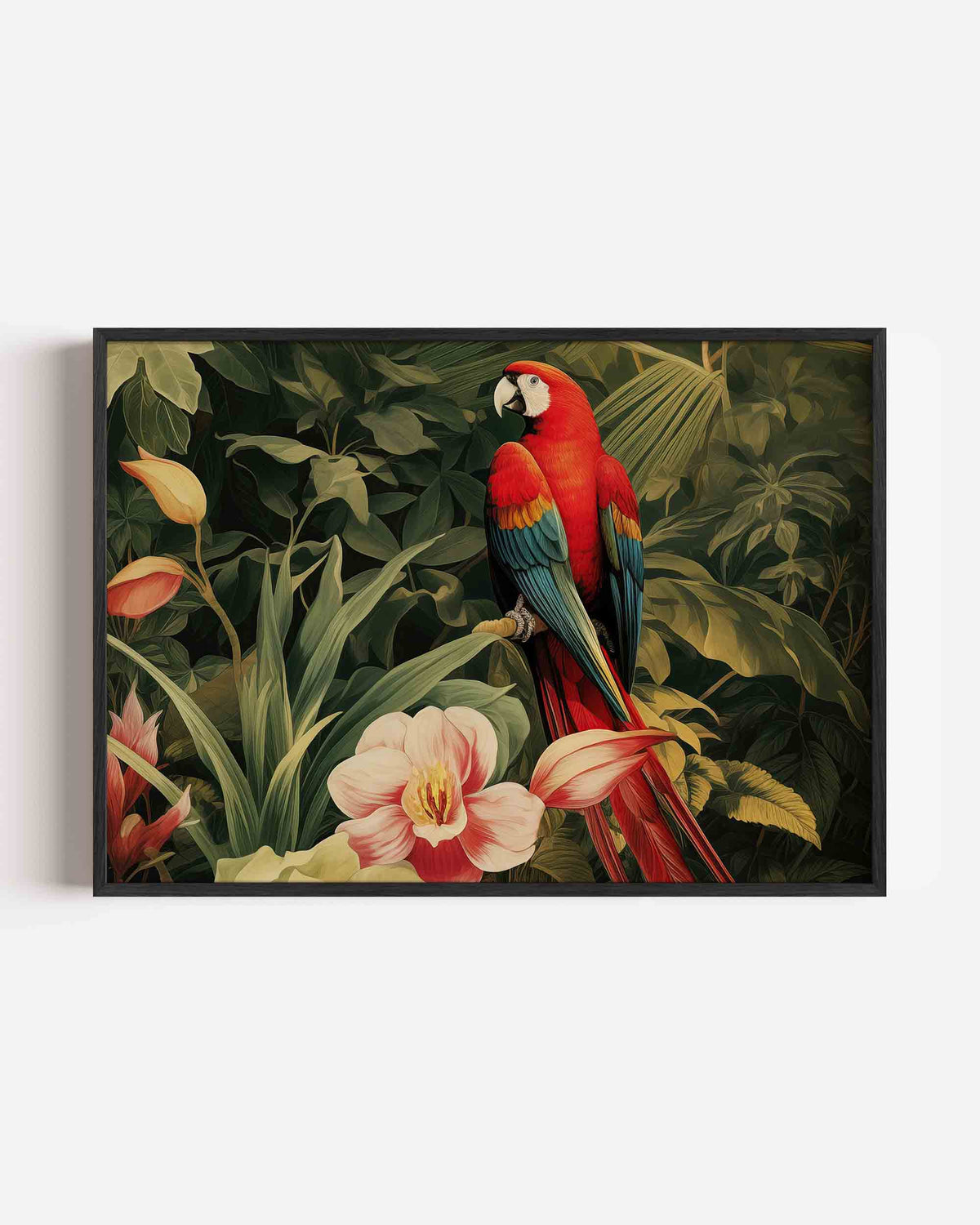 Papegaai en bloemen – jungle landscape poster als wanddecoratie
