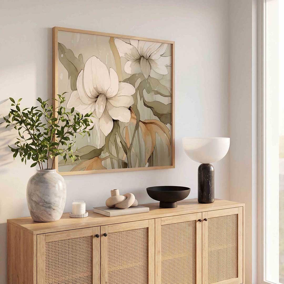 Witte bloemen – bloemen wandkunst als vierkante poster