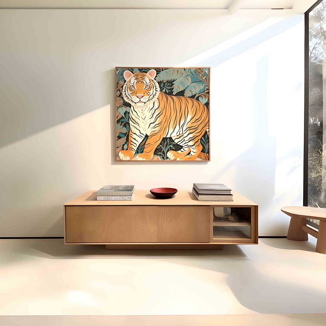 Tijger in jungle – vierkante dieren wanddecoratie van WallArtistic