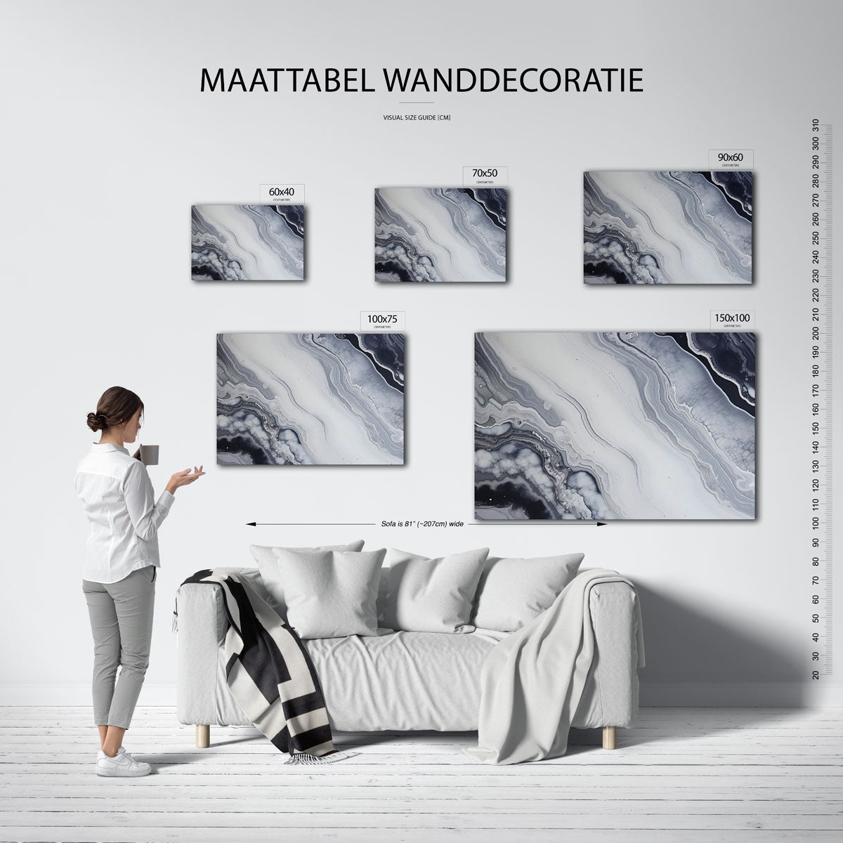 Organische lijnen – Contrasterende – moderne liggende wandkunst