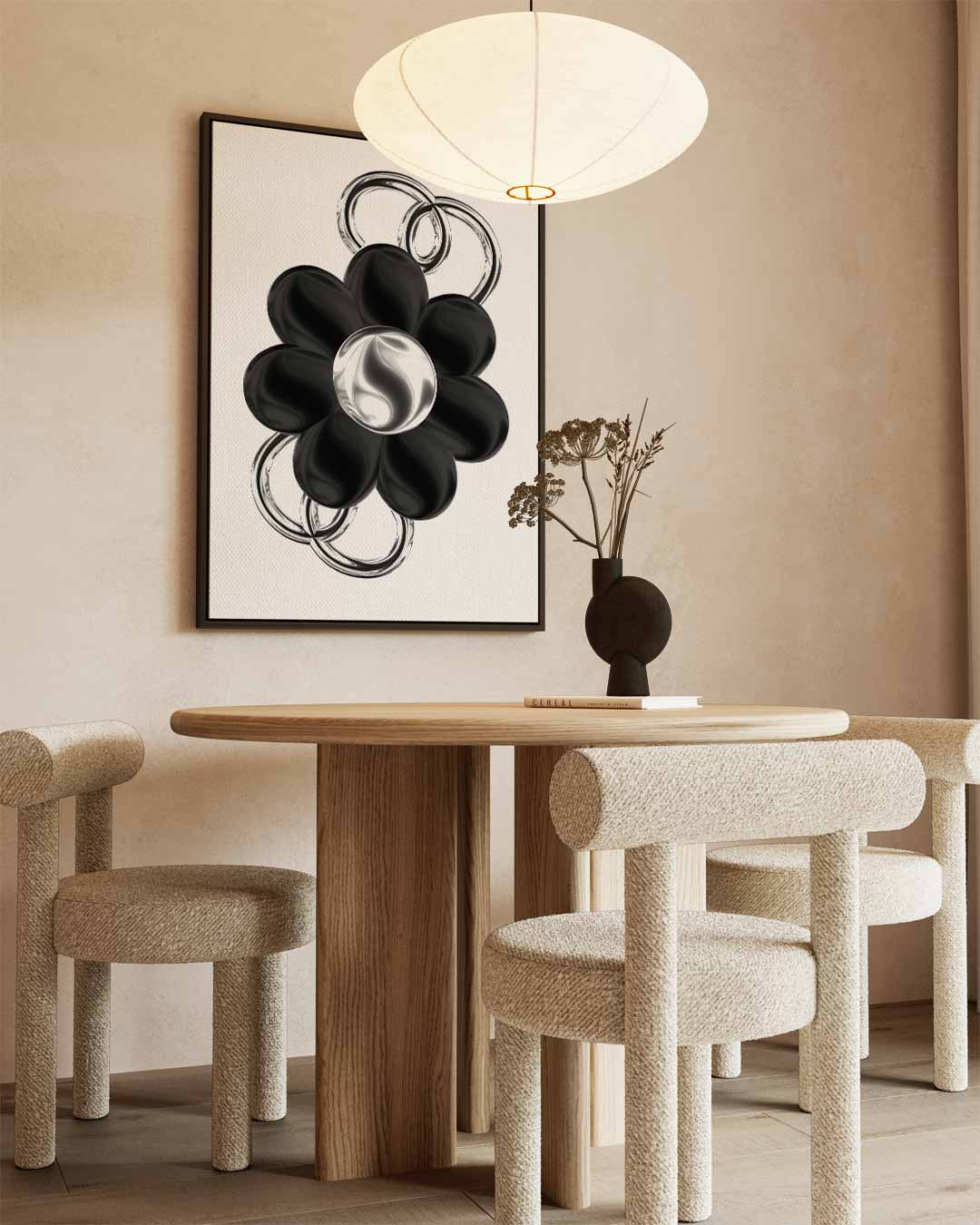 Bloem in Zilver en Zwart – canvas wanddecoratie in portret formaat