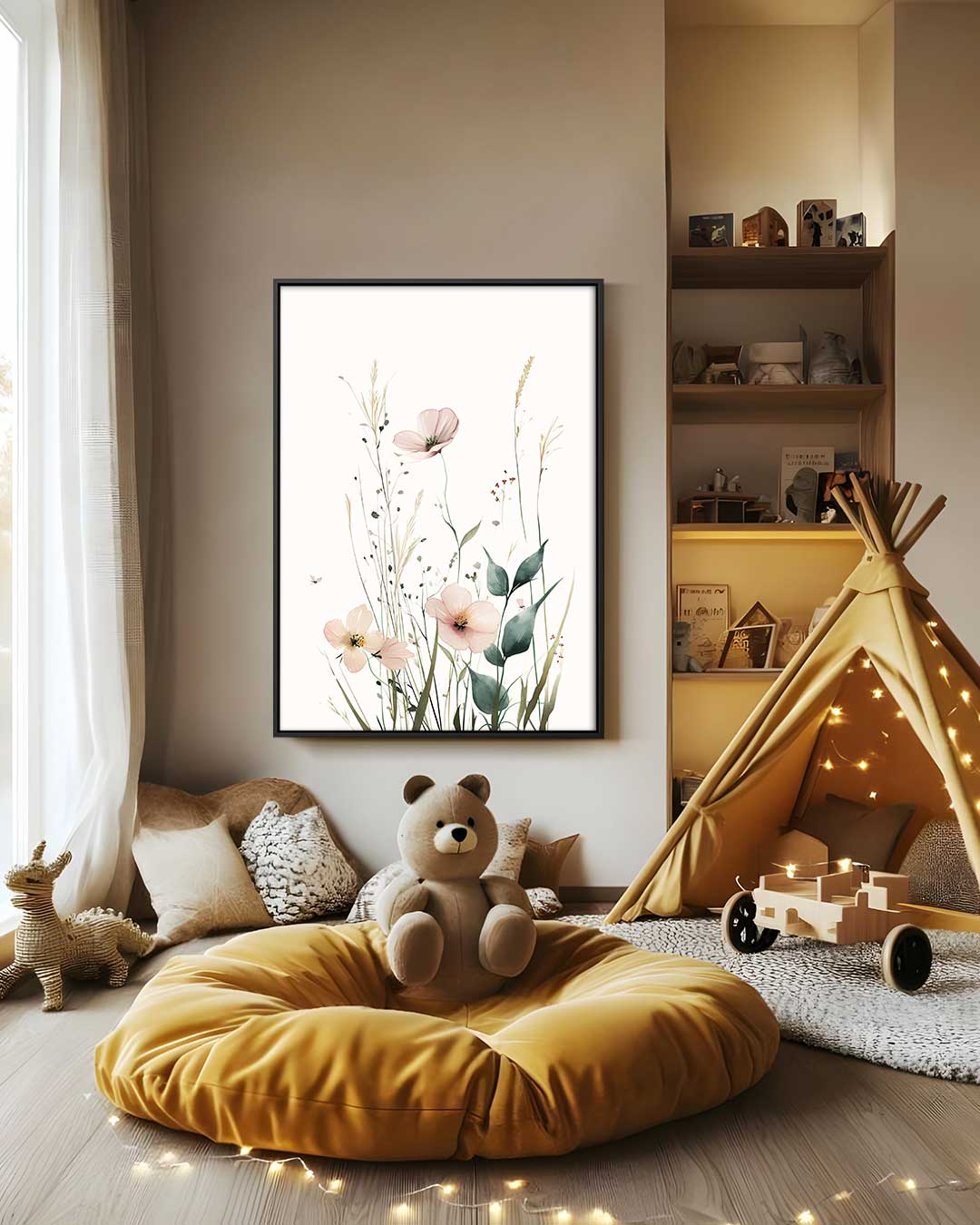 Zachte Bloementuin Illustratie – staand kunstwerk voor modern interieur