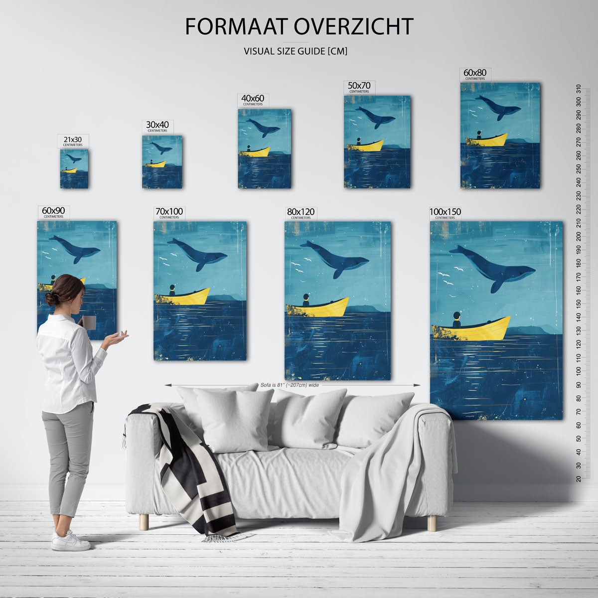Walvis en boot – staande muurposter voor de kinderkamer
